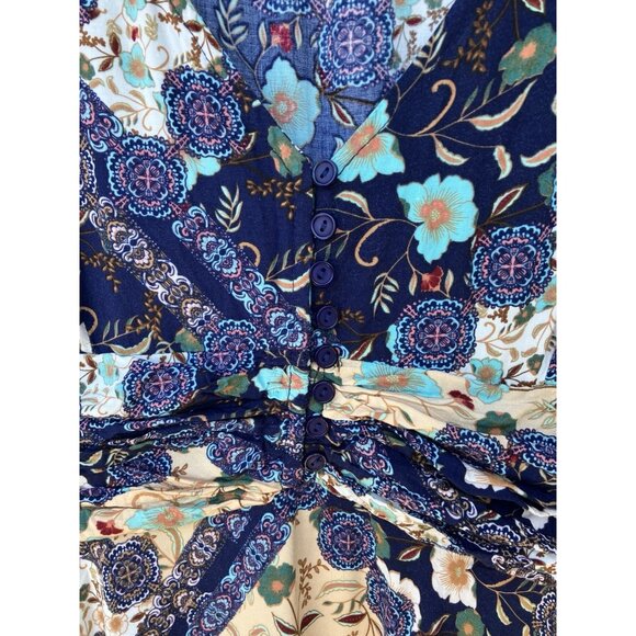 Women's Anthropologie Navy Floral Maxi Dress Size L Boho Dreamy Abel the Label - Picture 3 of 9